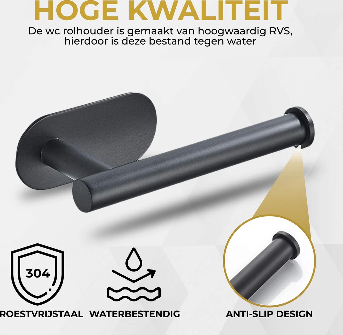 HGMD® WC Rolhouder Zelfklevend - Zwart - Toiletrolhouder Zwart - Toiletrolhouder Zonder Boren 5 HGMD® WC Rolhouder Zelfklevend - Zwart - Toiletrolhouder Zwart - Toiletrolhouder Zonder Boren - Afbeelding 3