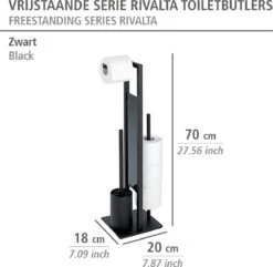 WENKO Toiletbutler Rivalta Zwart - Toiletborstel Met Houder, Toiletrolhouder En Reserverolhouder -Badkamer Product Winkel 1200x1172 6