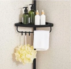 Verstelbaar Doucherek - 85-305 Cm - Van Vloer Tot Plafond - Met 4 Vakken - 3 Haken - Zwart -Badkamer Product Winkel 1200x1172 9