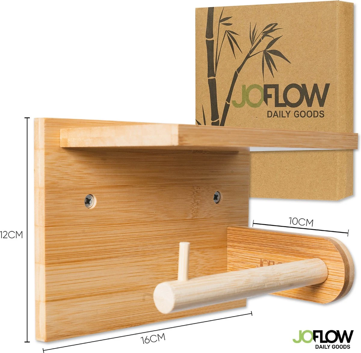 JoFlow® Toiletrolhouder Met Plankje | Wc Rolhouder Staand | Bamboe Badkamer Accessoires | Montage Met Schroeven En/of 3M Plakstrips 10 JoFlow® Toiletrolhouder Met Plankje | Wc Rolhouder Staand | Bamboe Badkamer Accessoires | Montage Met Schroeven En/of 3M Plakstrips - Afbeelding 8