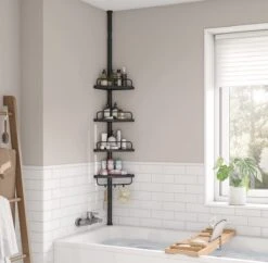 Verstelbaar Doucherek - 85-305 Cm - Van Vloer Tot Plafond - Met 4 Vakken - 3 Haken - Zwart -Badkamer Product Winkel 1200x1175 6