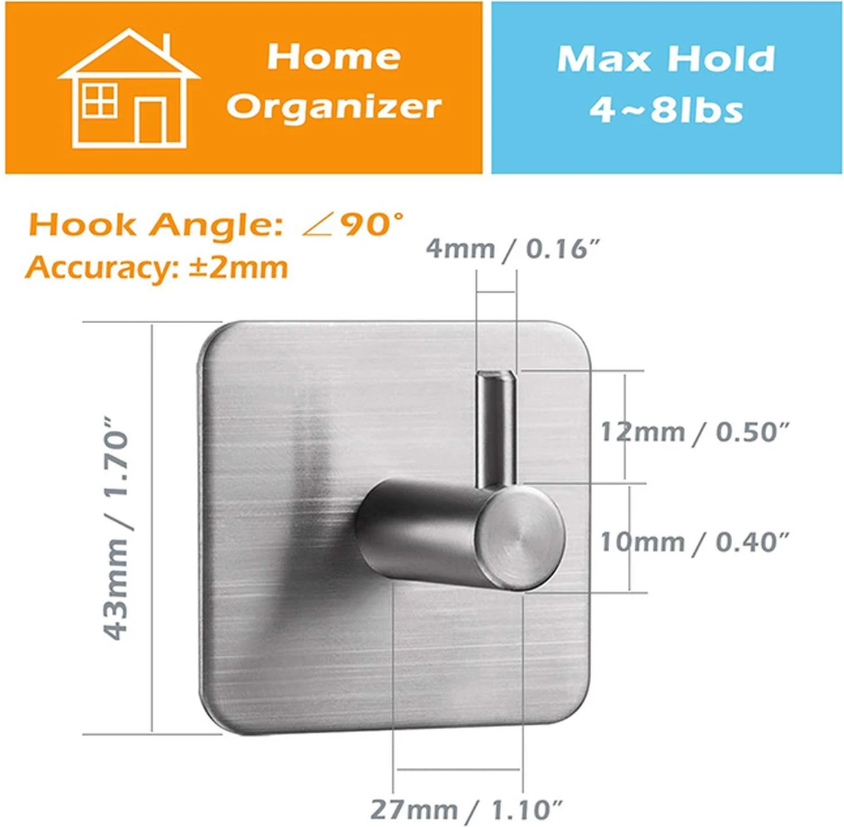 Merkloos Roestvrijstalen Handdoekhaakjes | 3M™ Zelfklevend | 4 Stuks | Mat Zwart | Wandhaak | Ophanghaken | Plakhaakjes | Haakjes | Badkamer | Keuken | RVS 4 Merkloos Roestvrijstalen Handdoekhaakjes | 3M™ Zelfklevend | 4 Stuks | Mat Zwart | Wandhaak | Ophanghaken | Plakhaakjes | Haakjes | Badkamer | Keuken | RVS - Afbeelding 2