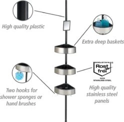 WENKO Telescopisch Doucherek Big Black 3-laags Met Spiegel Zilver/zwart - Bevestigen Zonder Boren 30 WENKO Telescopisch Doucherek Big Black 3-laags Met Spiegel Zilver/zwart - Bevestigen Zonder Boren -Badkamer Product Winkel 1200x1176 3