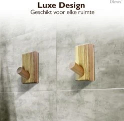 Dieux® - Luxe Handdoekhaakjes Zelfklevend - Handdoekhouder - Wandhaak - Acaciahout Haken - Zelfklevende Haakjes - Handdoeken - Handdoekrek - Badkamer - Keuken - Pasen -Badkamer Product Winkel 1200x1177 3