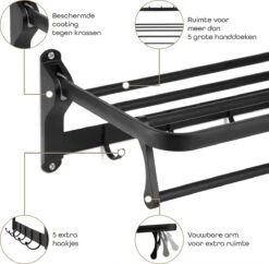 Baulk® - Droogrek – Handdoekrek – Droogrek Hangend – Inklapbaar - Badkamer – RVS – Zwart – Modern – Dutch Design -Badkamer Product Winkel 1200x1178
