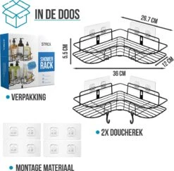 Strex Doucherek Hoekvorm - 2 Stuks - Bevestigen Zonder Boren Of Schroeven 20 Strex Doucherek Hoekvorm - 2 Stuks - Bevestigen Zonder Boren Of Schroeven -Badkamer Product Winkel 1200x1179 6