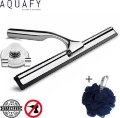 Aquafy Raamwisser RVS - Incl. Douchespons - Douchetrekker Voor Badkamer - Raamwisser Douche - Douchewisser RVS - Luxe Trekker Met Ophanghaak