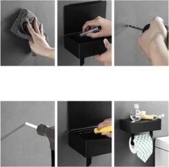 Merkloos Luxe Toiletrolhouder PRO 20.5 X 14.5 X 12 Cm- Planchet Opbergruimte - Plankje & Bakje- WC Rolhouder - Zelfklevend Of Borend - RVS - Waterbestendig -Badkamer Product Winkel 1200x1185