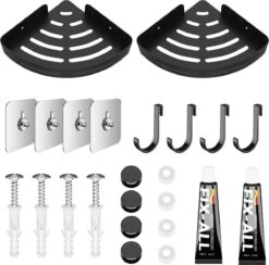 Doucherek 2 Stuks - Douchemand - Hangend Hoek - Telescopisch - Zonder Boren - Zwart - RVS -Badkamer Product Winkel 1200x1186 3