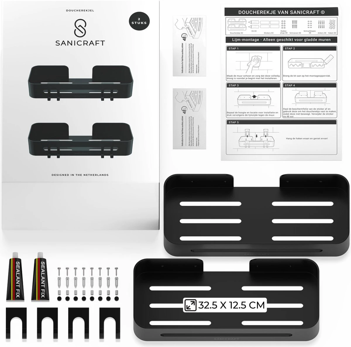 Doucherekje Van Sanicraft® - Doucherekje Zonder Boren - Geschikt Voor Elk Type Muur - Hangend - Roestvrij - 2 Stuks - Zwart 7 Doucherekje Van Sanicraft® - Doucherekje Zonder Boren - Geschikt Voor Elk Type Muur - Hangend - Roestvrij - 2 Stuks - Zwart - Afbeelding 5