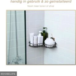 HouseLife™ Doucherek Zonder Boren - Zwart - Zelfklevend - Douchemand - Badkamer Doucherek – 30 Cm - Incl. 2 Sterke Muurstickers -Badkamer Product Winkel 1200x1188 4