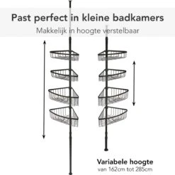 Ogoods Telescopisch Doucherek Inclusief 4 Manden - Zwart - Badkamerrek - Zonder Boren - In Hoogte Verstelbaar - Opbergsysteem -Badkamer Product Winkel 1200x1194 7