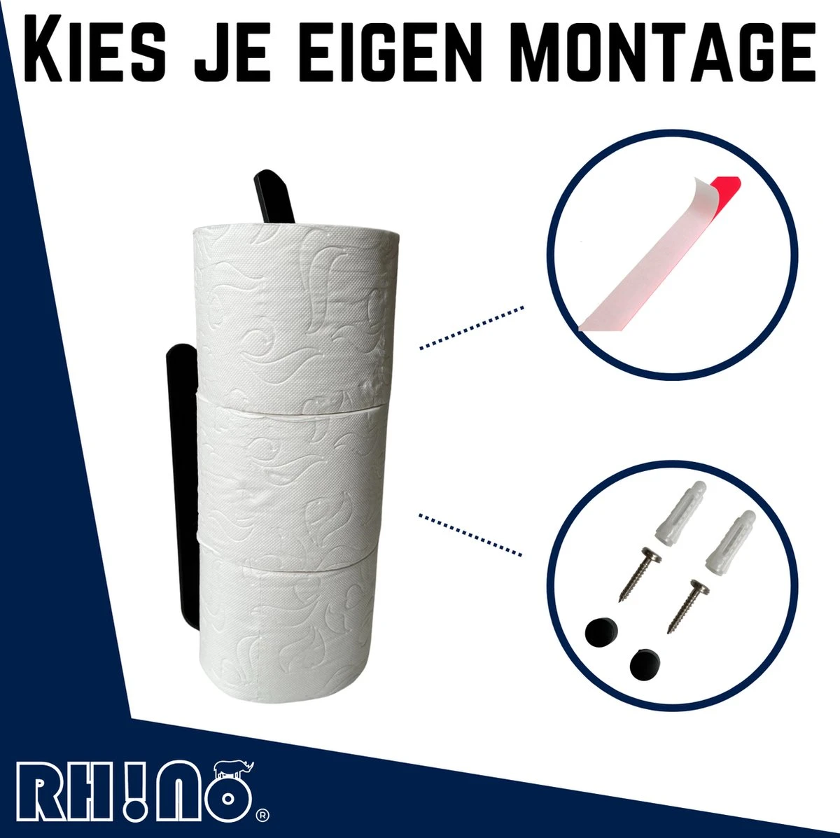 Reserverolhouder | Rh!no | WC-rolhouder | Zwart | Ophangen Zonder Boren Mogelijk| Toiletrolhouder | Plakstrip | 3 Rollen | Rh!no 8 Reserverolhouder | Rh!no | WC-rolhouder | Zwart | Ophangen Zonder Boren Mogelijk| Toiletrolhouder | Plakstrip | 3 Rollen | Rh!no - Afbeelding 6