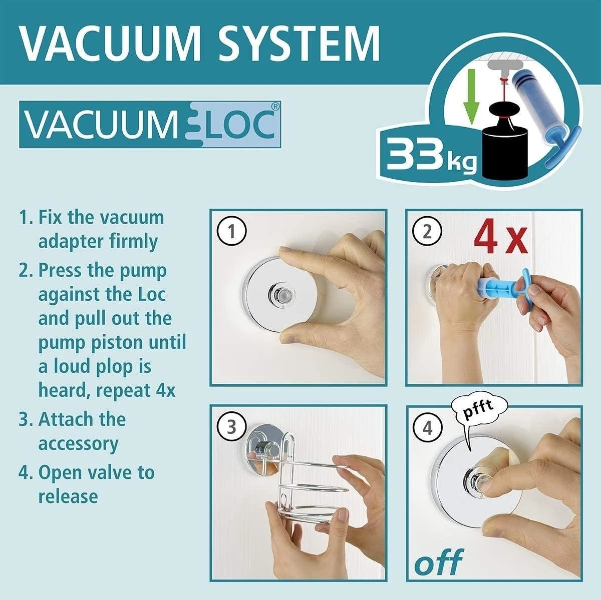 WENKO Vacuum-Loc Doucherek Chroom - Bevestigen Zonder Boren 16 WENKO Vacuum-Loc Doucherek Chroom - Bevestigen Zonder Boren - Afbeelding 14