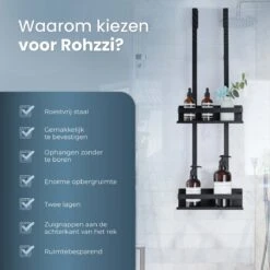 Rohzzi Doucherek Zonder Boren - 30 Dagen Uitproberen - Doucherek Hangend - Badkamer Accessoires - RVS - 2 Laags 14 Rohzzi Doucherek Zonder Boren - 30 Dagen Uitproberen - Doucherek Hangend - Badkamer Accessoires - RVS - 2 Laags -Badkamer Product Winkel 1200x1199 15