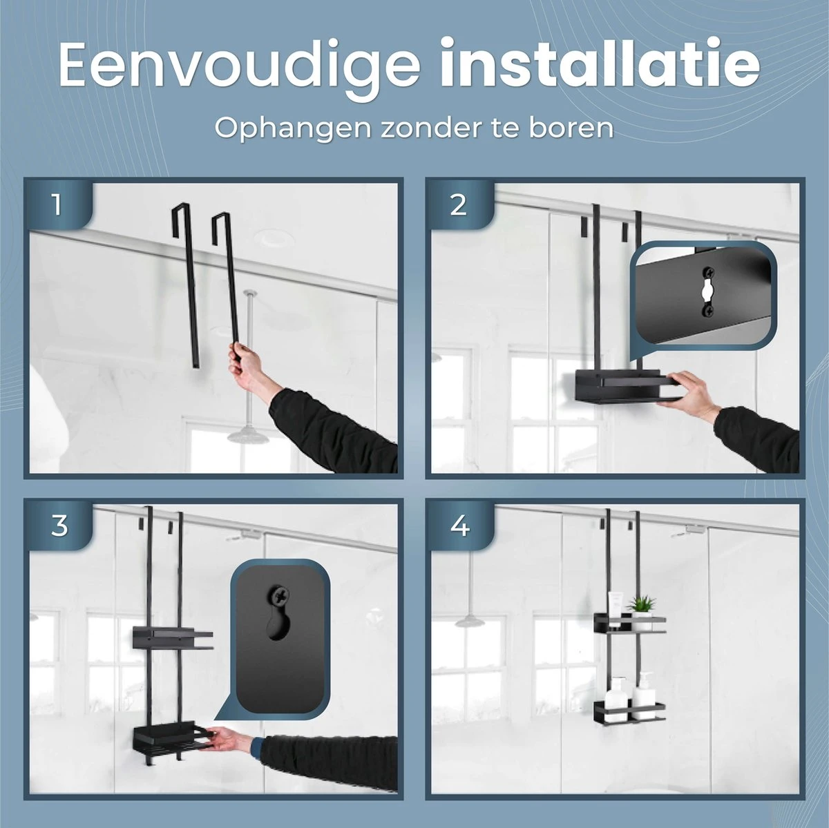 Rohzzi Doucherek Zonder Boren - 30 Dagen Uitproberen - Doucherek Hangend - Badkamer Accessoires - RVS - 2 Laags 10 Rohzzi Doucherek Zonder Boren - 30 Dagen Uitproberen - Doucherek Hangend - Badkamer Accessoires - RVS - 2 Laags - Afbeelding 8