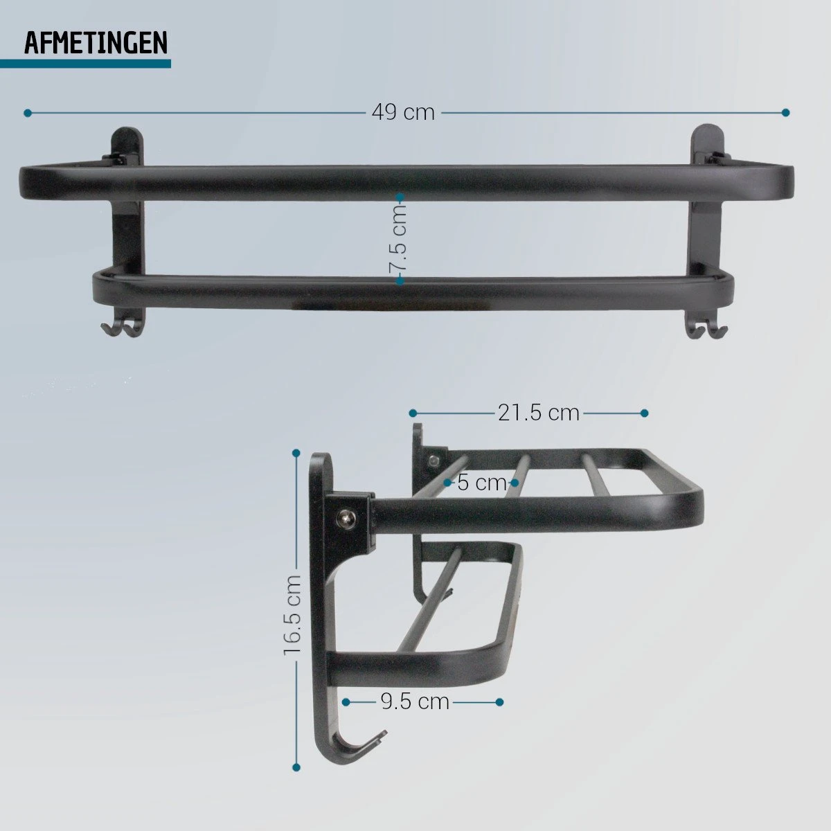 Vannons - Handdoekrek - Handdoekrek Badkamer - 2 Handdoeken - Handdoekrek Zelfklevend - Zwart 4 Vannons - Handdoekrek - Handdoekrek Badkamer - 2 Handdoeken - Handdoekrek Zelfklevend - Zwart - Afbeelding 2