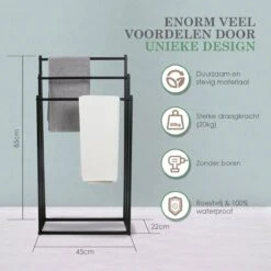 MIRI Handdoekrek – Handdoekhouder – Vrijstaand – Zwart – Staand – Metaal – 3 Rails – Zonder Boren – Badkamer / Keuken -Badkamer Product Winkel 1200x1200 1035