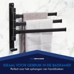 MM Brands Handdoekrek - Handdoekhouder - Badkamer Accessoires - Zelfklevend Handdoekenrek - 3-delig - Zwart - 24 X 6 X 1 CM -Badkamer Product Winkel 1200x1200 1041
