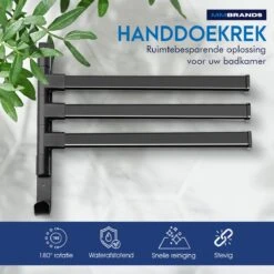 MM Brands Handdoekrek - Handdoekhouder - Badkamer Accessoires - Zelfklevend Handdoekenrek - 3-delig - Zwart - 24 X 6 X 1 CM -Badkamer Product Winkel 1200x1200 1042