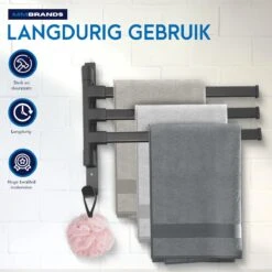 MM Brands Handdoekrek - Handdoekhouder - Badkamer Accessoires - Zelfklevend Handdoekenrek - 3-delig - Zwart - 24 X 6 X 1 CM -Badkamer Product Winkel 1200x1200 1045