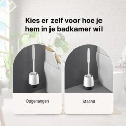 Merkloos Toiletborstel Siliconen Met Houder - Luxe WC Borstel - Vrijstaand Of Hangend - Antibacteriële Borstel Zonder Krassen - Sneldrogend - Wit Met Zwart -Badkamer Product Winkel 1200x1200 1142