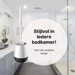 Merkloos Toiletborstel Siliconen Met Houder - Luxe WC Borstel - Vrijstaand Of Hangend - Antibacteriële Borstel Zonder Krassen - Sneldrogend - Wit Met Zwart -Badkamer Product Winkel 1200x1200 1144