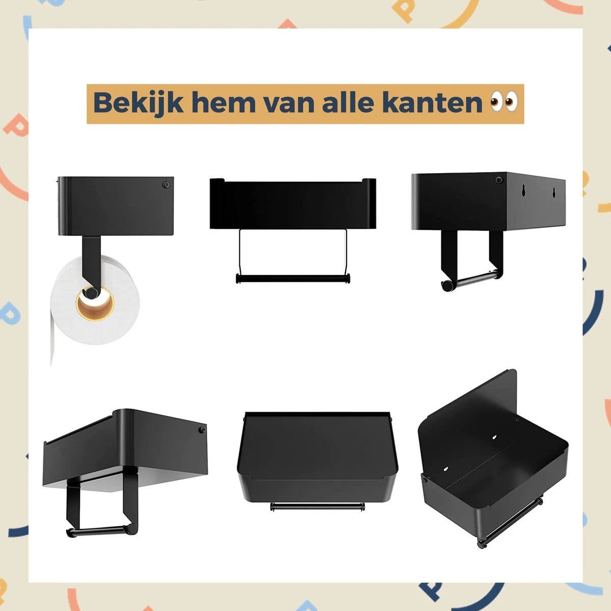 Toiletrolhouder Zwart Met Plankje En Bakje - Zonder Boren - Wc Rolhouder Zelfklevend - Inclusief Extra Handdoekhaak 7 Toiletrolhouder Zwart Met Plankje En Bakje - Zonder Boren - Wc Rolhouder Zelfklevend - Inclusief Extra Handdoekhaak - Afbeelding 5