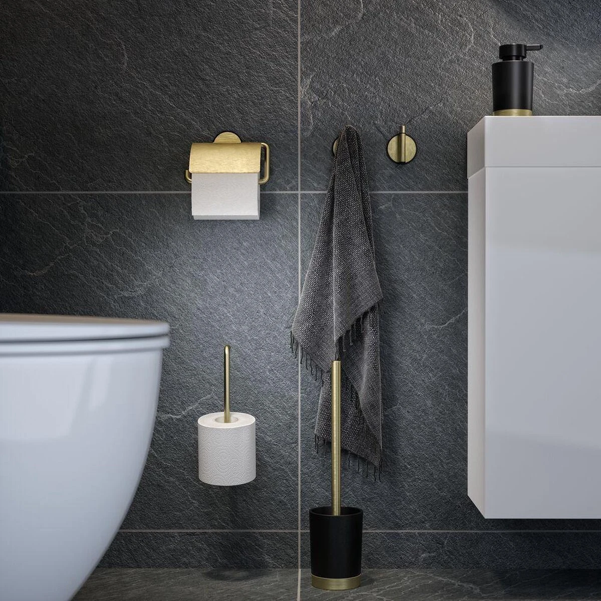 Tiger Tune - Toiletborstel Met Houder Vrijstaand - Messing Geborsteld / Zwart 5 Tiger Tune - Toiletborstel Met Houder Vrijstaand - Messing Geborsteld / Zwart - Afbeelding 3