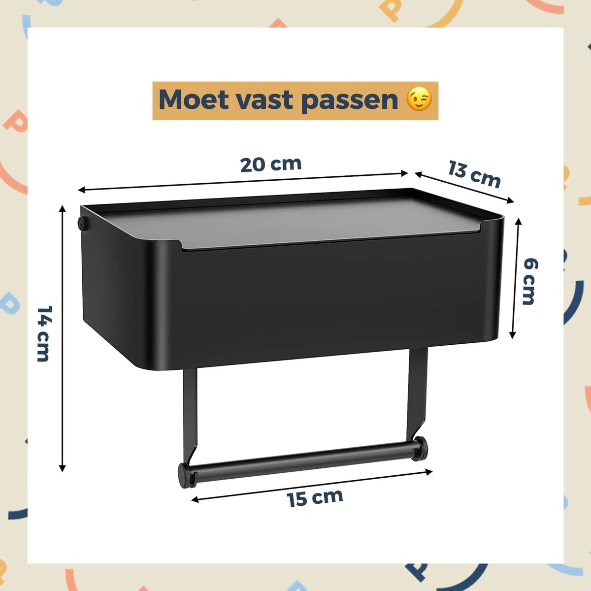 Toiletrolhouder Zwart Met Plankje En Bakje - Zonder Boren - Wc Rolhouder Zelfklevend - Inclusief Extra Handdoekhaak 9 Toiletrolhouder Zwart Met Plankje En Bakje - Zonder Boren - Wc Rolhouder Zelfklevend - Inclusief Extra Handdoekhaak - Afbeelding 7