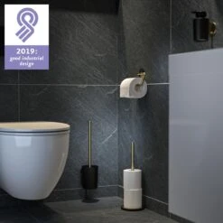 Tiger Tune - Toiletaccessoireset - Toiletborstel Met Houder - Toiletrolhouder Zonder Klep - Handdoekhaak – Messing Geborsteld / Zwart -Badkamer Product Winkel 1200x1200 1212