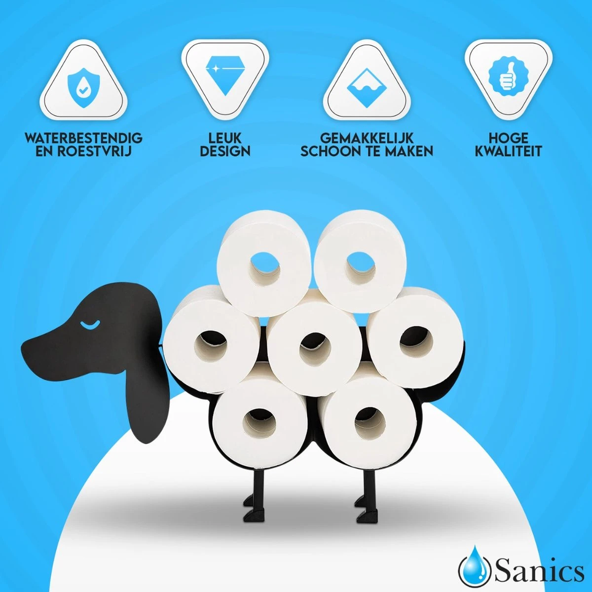 Sanics Reserverolhouder Vrijstaand - Hangend - Wandhouder - Hond - Zwart - Dier 5 Sanics Reserverolhouder Vrijstaand - Hangend - Wandhouder - Hond - Zwart - Dier - Afbeelding 3