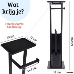 Mmoods Toiletbutler Zwart - WC Borstel Met Toiletrolhouder Vrijstaand - Toiletborstel Siliconen Industrieel Design Mmoods - Reserverolhouder Zonder Boren Staand Met Plankje RVS -Badkamer Product Winkel 1200x1200 1268