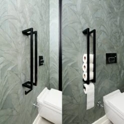 Homestic© - WC Rolhouder Zwart - Balto Industrieel Toiletrolhouder Zonder Boren - Robuuste Toiletrolhouder Met Opslag Voor WC Papier - 70x12x10 CM - Roestvrij Staal - Wit -Badkamer Product Winkel 1200x1200 1343