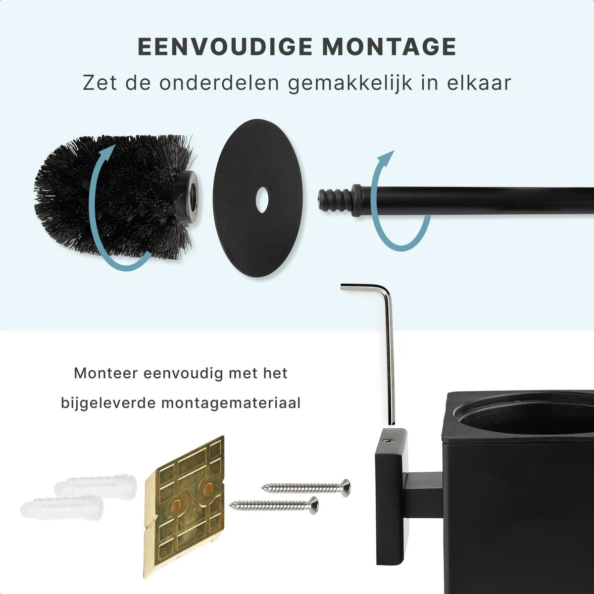 Toiletborstel Met Houder - Hangend - RVS - Mat Zwart - H 42,6 Cm 6 Toiletborstel Met Houder - Hangend - RVS - Mat Zwart - H 42,6 Cm - Afbeelding 4