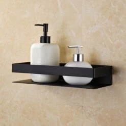 Merkloos Doucherek- Douchemand- Badkamerrek- Badkamer Organiser- Badkamer Organizer-Rekje Voor In De Douche- Badkamer Plank-Rekje Voor Shampoo- RVS- Zonder Boren- Zelfklevend- Rechthoek Vorm- Met Of Zonder Schroeven- Ophangbaar- Met Lijm- 20 Cm- Zwart -Badkamer Product Winkel 1200x1200 1487