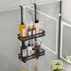 Doucherek Zonder Boren Inclusief Douchewisser - Aan Douchewand - Zwart - Ophangbaar - Zuignap - 2 Laags - Wiper - Shower Rack - Valentijnsdag Cadeau -Badkamer Product Winkel 1200x1200 1488