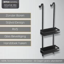 Merkloos Doucherek - Doucherek Zonder Boren - Doucherek Hangend - Zwart - RVS - Doucherekje - Badkamerrek - GRATIS DOUCHETIMER -Badkamer Product Winkel 1200x1200 1512