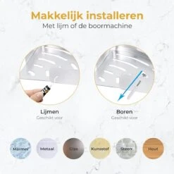 Merkloos Doucherek Zonder Boren – Doucherek Hangend – Badkamerrek – Zilver RVS – IP68 Waterdicht – 8KG Draagkracht -Badkamer Product Winkel 1200x1200 1515
