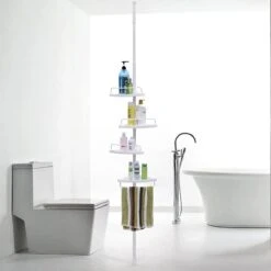 Merkloos Telescopisch Douche Rek Met 4 Lagen - Verstelbaar Bad / Douche Hoekrek Opbergrek - Uitschuifbaar Van 85-305 Cm - Wit -Badkamer Product Winkel 1200x1200 1547