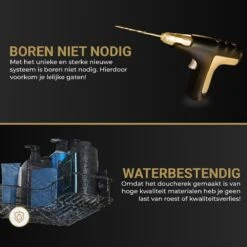 HGMD® Doucherek Zonder Boren - 1 Stuk - Zwart - Zelfklevend Doucherek –Badkamerrek - Badrek - Keukenrek - Doucherek Hangend – Badkamer Accessoires - Kruidenrek -Badkamer Product Winkel 1200x1200 1568