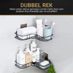 HGMD® Doucherek Zonder Boren - 1 Stuk - Zwart - Zelfklevend Doucherek –Badkamerrek - Badrek - Keukenrek - Doucherek Hangend – Badkamer Accessoires - Kruidenrek -Badkamer Product Winkel 1200x1200 1570