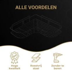 HGMD® Doucherek Zonder Boren - 1 Stuk - Zwart - Zelfklevend Doucherek –Badkamerrek - Badrek - Keukenrek - Doucherek Hangend – Badkamer Accessoires - Kruidenrek -Badkamer Product Winkel 1200x1200 1571