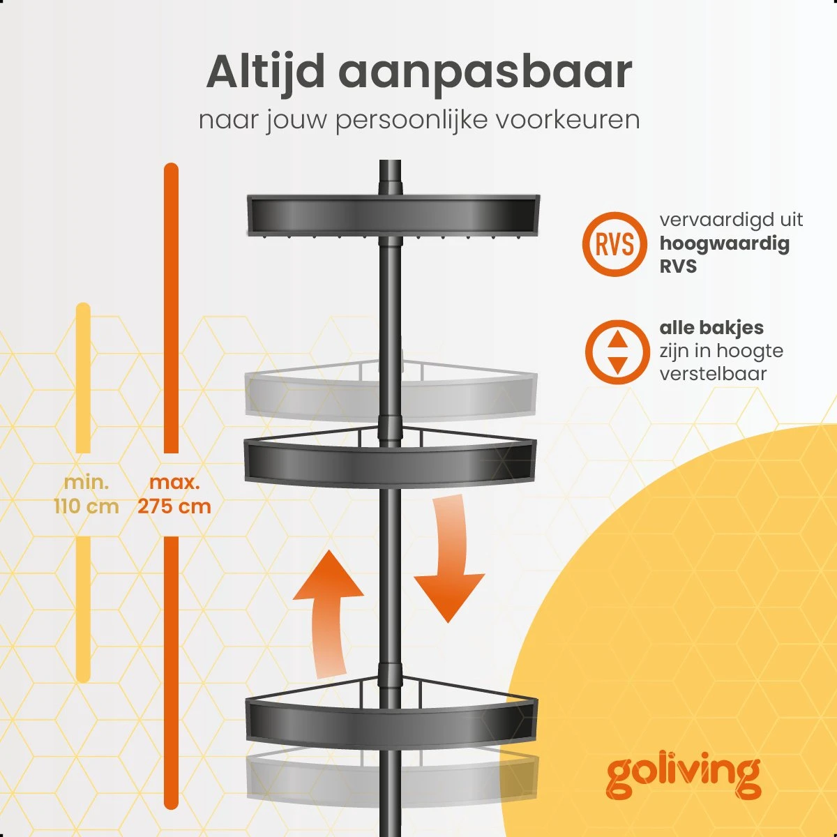 Goliving Doucherek - Doucherek Zonder Boren - Telescopisch Doucherek - Voor Plafonds Tot 2.9m Hoog - Dicht Design - Zwart 4 Goliving Doucherek - Doucherek Zonder Boren - Telescopisch Doucherek - Voor Plafonds Tot 2.9m Hoog - Dicht Design - Zwart - Afbeelding 2