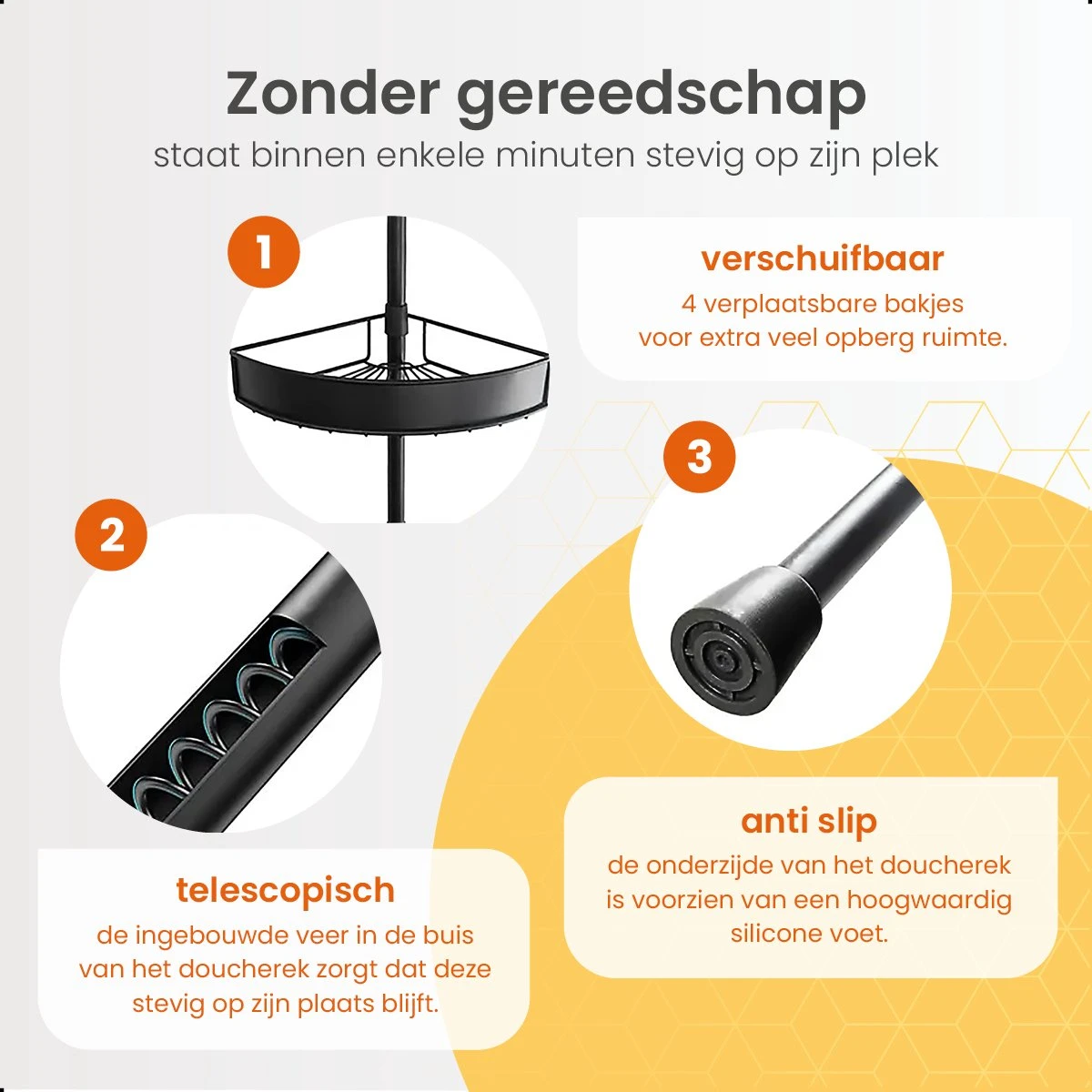 Goliving Doucherek - Doucherek Zonder Boren - Telescopisch Doucherek - Voor Plafonds Tot 2.9m Hoog - Dicht Design - Zwart 8 Goliving Doucherek - Doucherek Zonder Boren - Telescopisch Doucherek - Voor Plafonds Tot 2.9m Hoog - Dicht Design - Zwart - Afbeelding 6