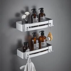 BrandtBergkamp RVS Doucherek 2 Laags – Zonder Boren – Doucherekje Hangend – Badkamerrek Zilver