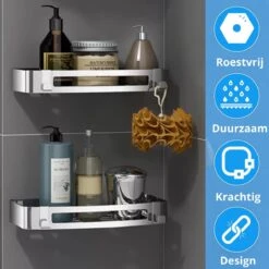 BrandtBergkamp RVS Doucherek 2 Laags – Zonder Boren – Doucherekje Hangend – Badkamerrek Zilver -Badkamer Product Winkel 1200x1200 1590