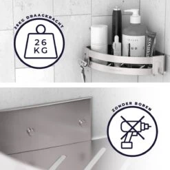 Sanicraft® Doucherekje - Doucherekje Zonder Boren - Geschikt Voor Elk Type Muur - Doucherekje Hangend - Doucheplank - Doucherekje Hoek - Doucherekje Zilver -Badkamer Product Winkel 1200x1200 1606