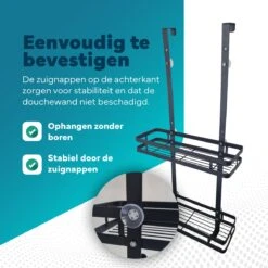 L'eauxe Doucherek Hangend Zonder Boren - Ophangbaar Badkamerrek Aan Douchewand - Opbergrek - Badkamer Accessoires - RVS - Zwart - Cadeau -Badkamer Product Winkel 1200x1200 1611