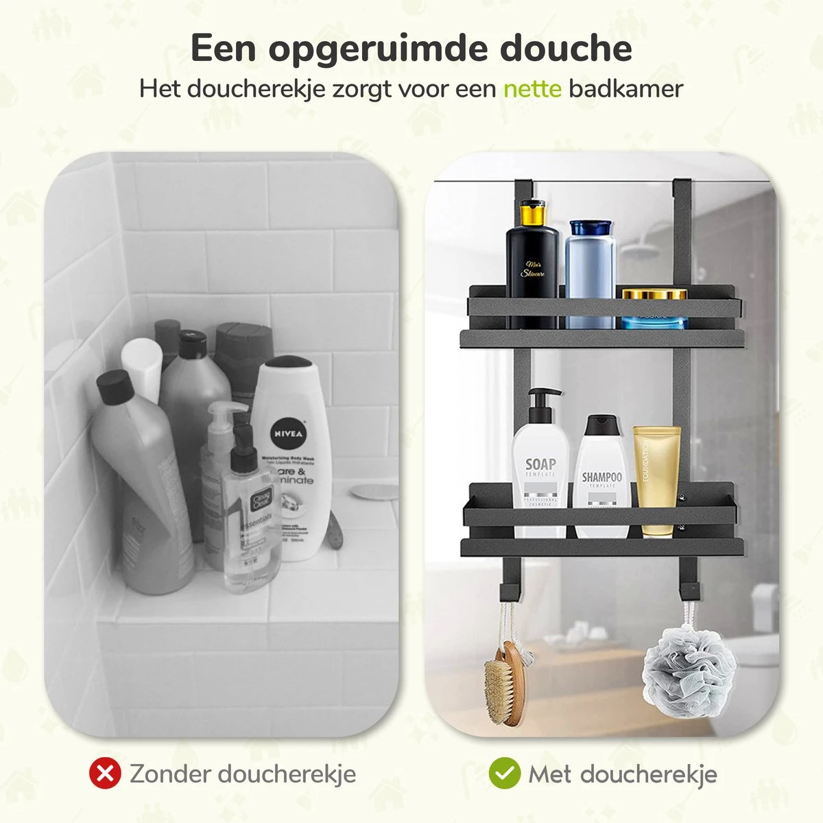 Doucherek Zonder Boren - Zwart - 2-Laags Doucherekje - Hangend Aan Douchewand 6 Doucherek Zonder Boren - Zwart - 2-Laags Doucherekje - Hangend Aan Douchewand - Afbeelding 4